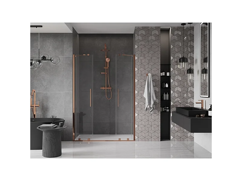 Mexen Velar Duo schuifbare douchedeur 160 cm, transparant, roze goud - 871-160-000-02-60