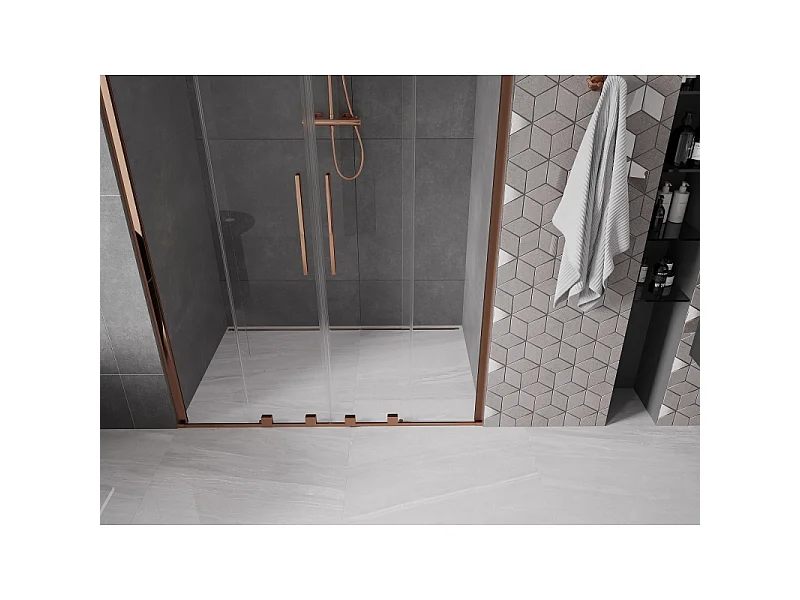 Mexen Velar Duo schuifbare douchedeur 160 cm, transparant, roze goud - 871-160-000-02-60