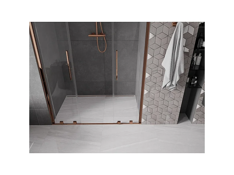 Mexen Velar Duo schuifbare douchedeur 160 cm, transparant, roze goud - 871-160-000-02-60