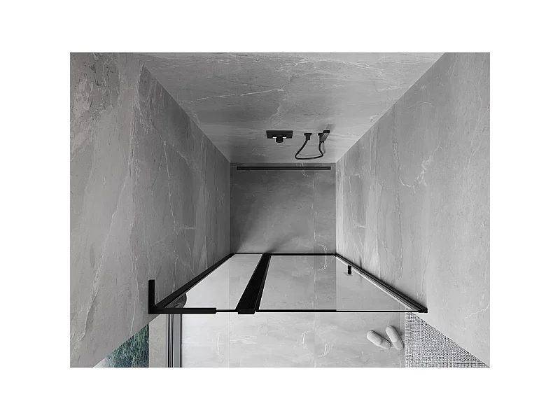 Mexen Mist L porte de douche pivotante gauche 110 cm, cadre noir, noir - 8A4L-110-000-70-70-L