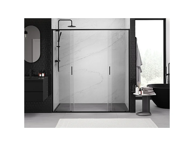 Mexen Exo dobbelt skydedørs brusedør 180 cm, transparent, sort - 8152-180-000-70-00