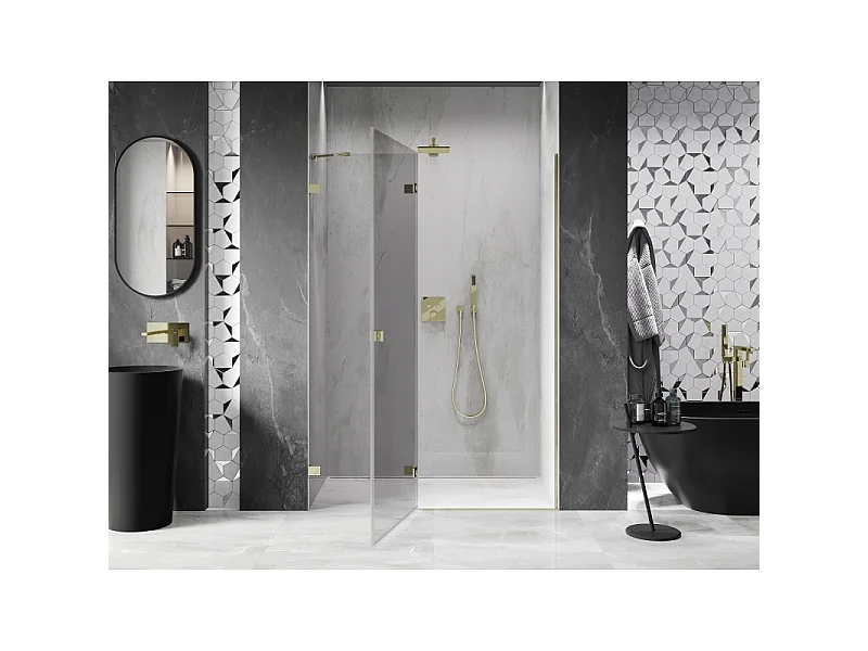 Mexen Lunar draaideur voor douche links 140 cm, transparant, goud - 834-140-000-50-00-L