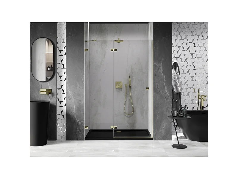 Mexen Lunar draaideur voor douche links 140 cm, transparant, goud - 834-140-000-50-00-L