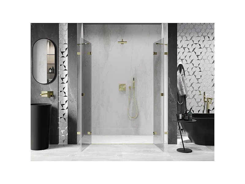 Mexen Lunar Duo brusedøre, svingbare, 200 cm, transparent, guld - 834D-200-000-50-00