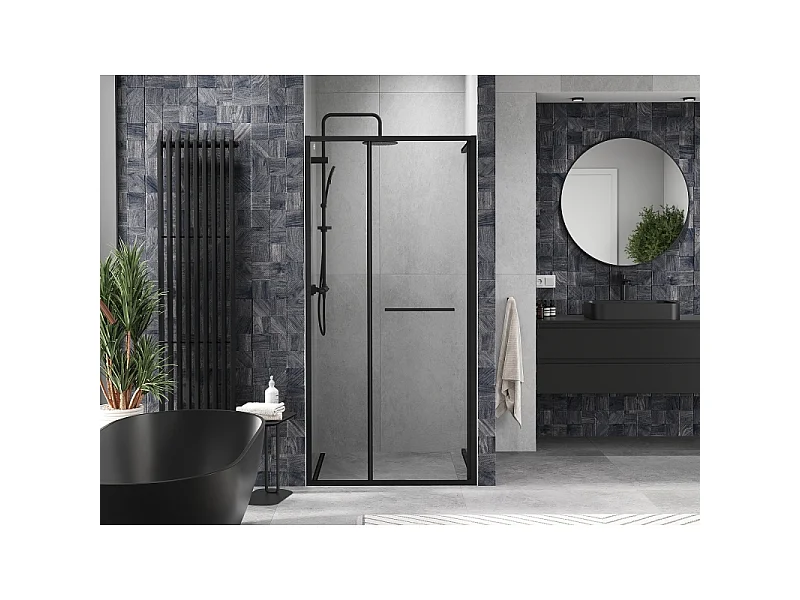 Mexen Linea skydedør brusebad 110 cm, transparent, sort - 8E1-110-000-70-70