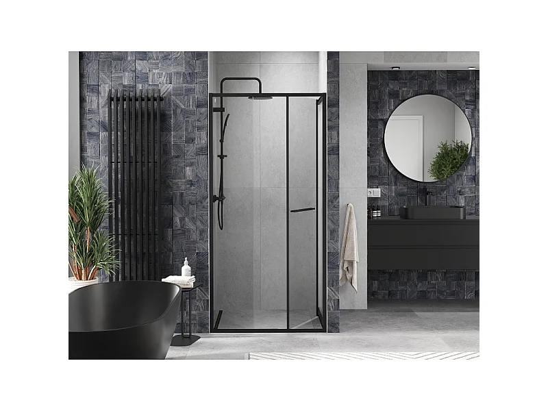 Mexen Linea skydedør brusebad 110 cm, transparent, sort - 8E1-110-000-70-70