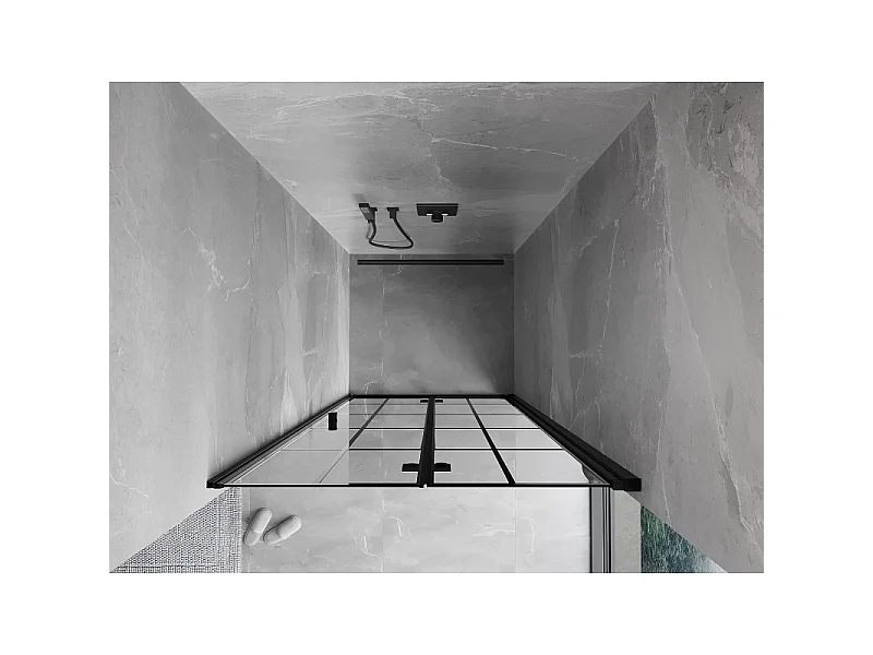 Mexen Mist-F porta de chuveiro dobrável direita 85 cm, padrão quadriculado preto, preto - 8A6-085-000-70-77-P