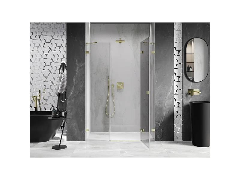 Mexen Lunar porte de douche pivotante droite 120 cm, transparent, doré - 834S-120-050-50-00-P