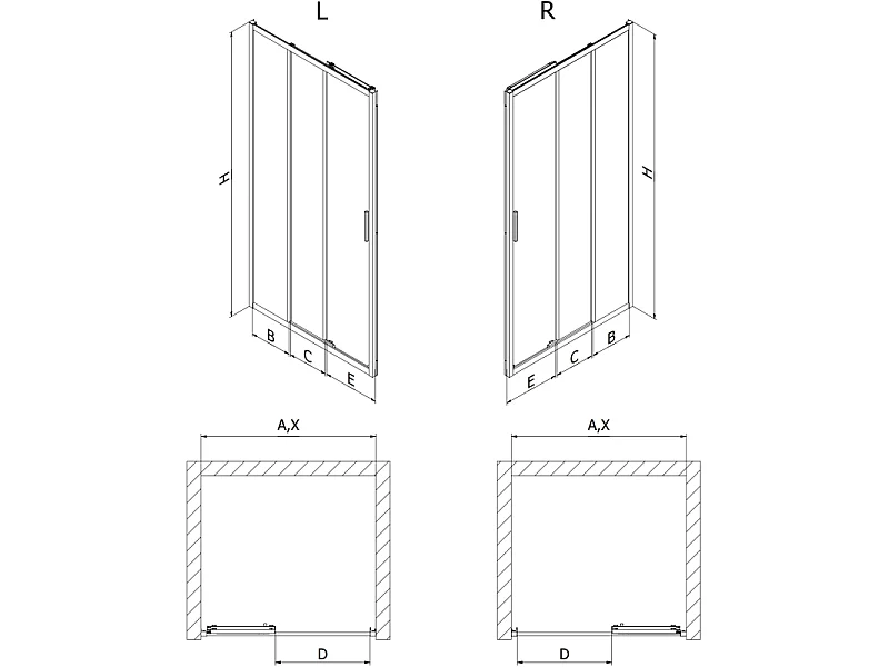 Mexen Exo-3S Schiebetür Dusche 85 cm, transparent, Chrom - 8153-085-000-01-00