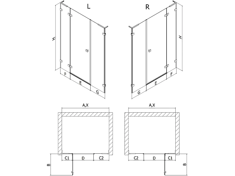 Mexen Lunar L left swing shower door 135 cm, transparent, chrome - 834SL-135-050-01-00-L