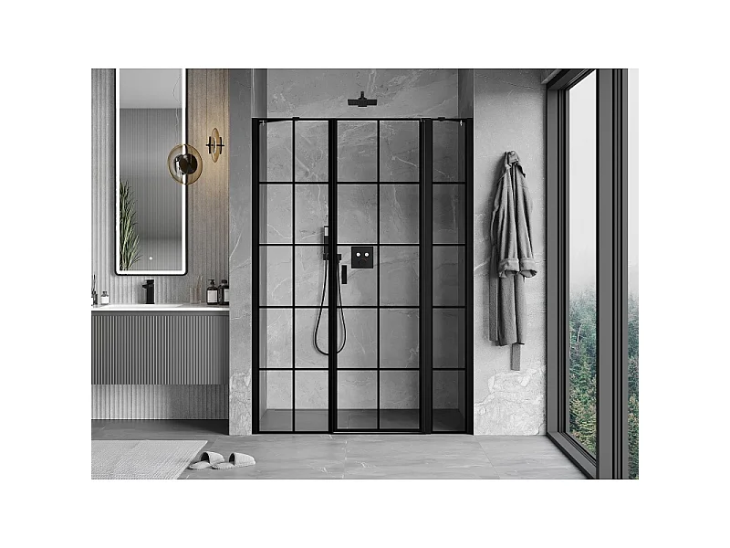Mexen Mist draaideur douchedeur rechts 155 cm, zwart raster, zwart - 8A4-155-001-70-77-P