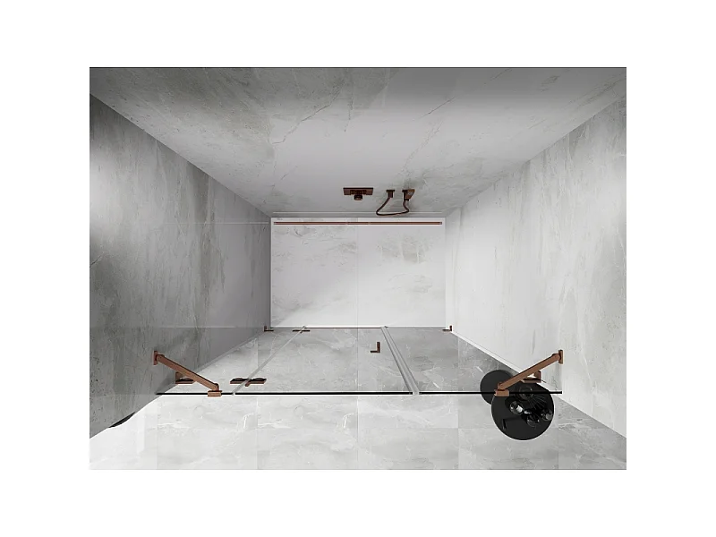 Mexen Lunar venstre hængslede brusedøre 140 cm, transparent, børstet kobber - 834S-140-050-65-00-L