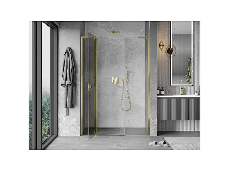 Mexen Mist L svingbart brusebadedør 155 cm, transparent, guld - 8A4L-155-001-50-00