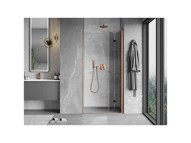 Mexen Mist-F folding shower door right 60 cm, transparent, brushed copper - 8A6-060-000-65-00-P