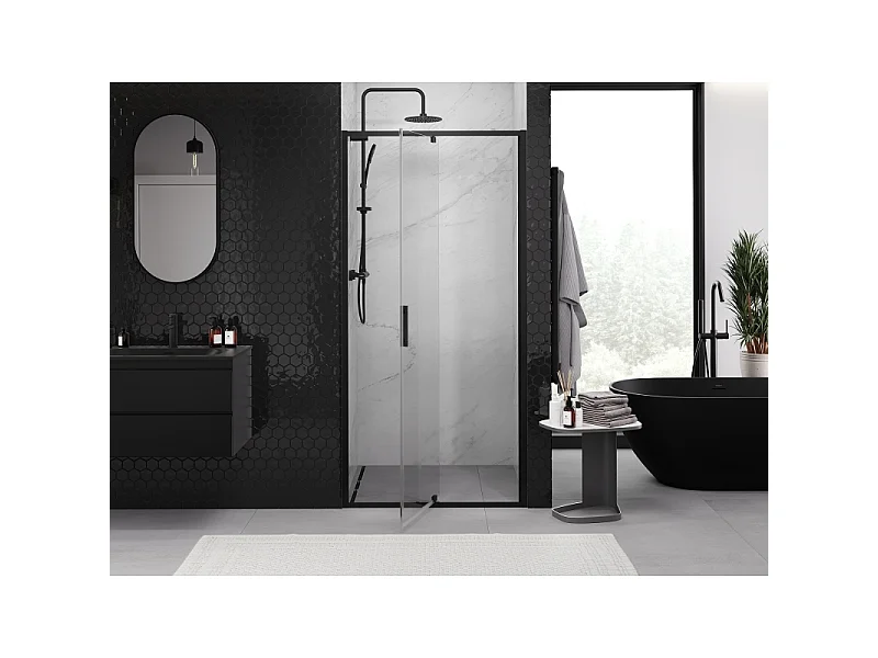 Mexen Exo vinge brusepladedør 95 cm, transparent, sort - 819-095-000-70-00