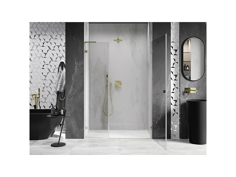 Mexen Lunar-B L højre svingbare brusedøre 125 cm, transparent, guld - 832SL-125-050-50-00-P