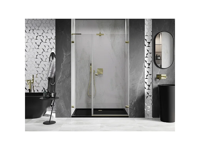 Mexen Lunar-B L højre svingbare brusedøre 125 cm, transparent, guld - 832SL-125-050-50-00-P