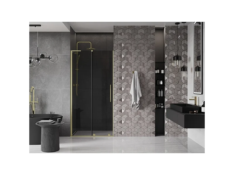 Mexen Velar L Schiebetür-Duschwand 110 cm, Graphit, gebürstetes Gold - 871-110-003-41-55