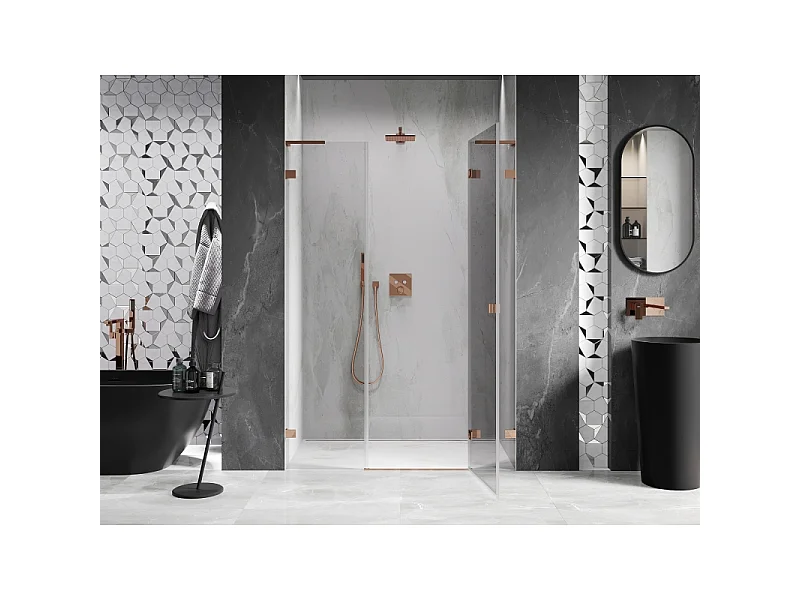Mexen Lunar L porte de douche pivotante droite 140 cm, transparent, or rose - 834SL-140-050-60-00-P
