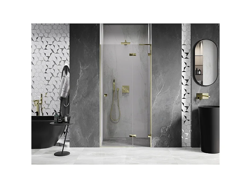 Mexen Lunar L kopalna desna vrata za prho 95 cm, prozorna, zlata - 834L-095-000-50-00-P