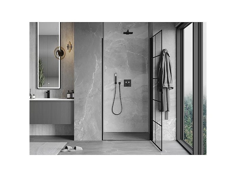 Mexen Mist-B porte de douche pivotante droite 90 cm, grille noire, noir - 8A2-090-000-70-77-P