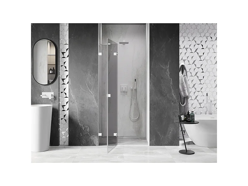 Mexen Lunar porte de douche pivotante gauche 115 cm, transparent, blanc - 834-115-000-20-00-L