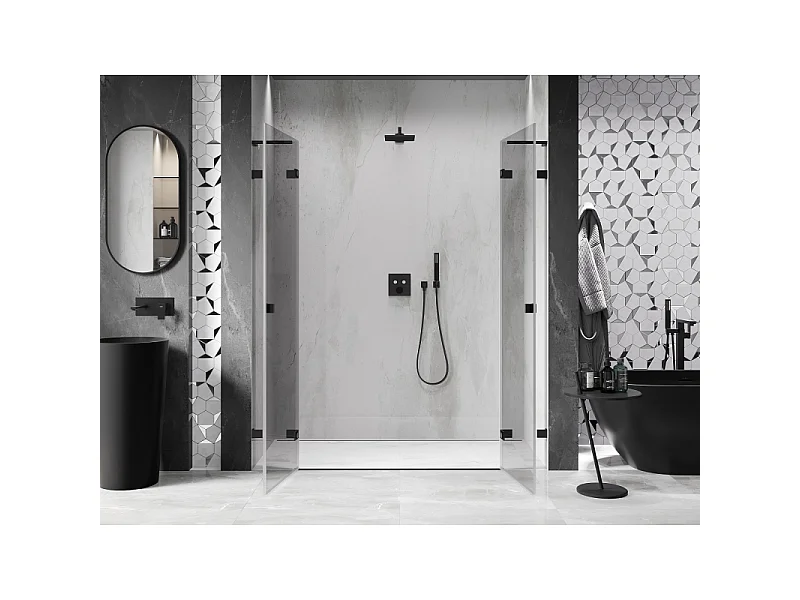 Mexen Lunar L Duo portas de duche de abrir 190 cm, transparentes, pretas - 834DL-190-000-70-00
