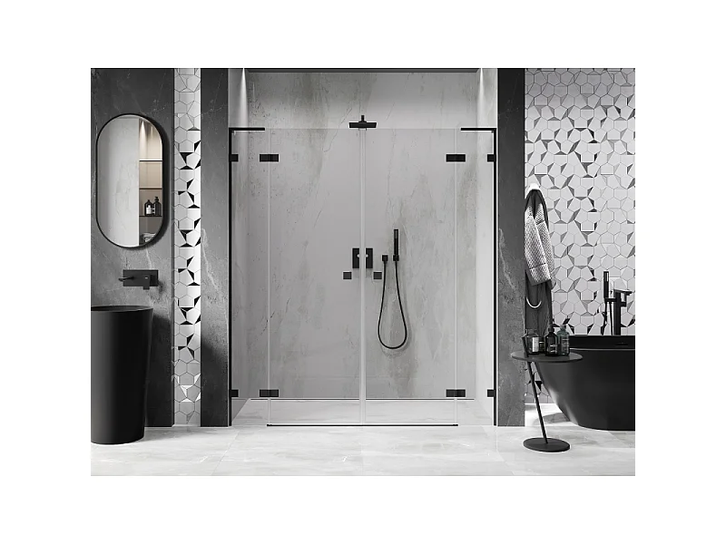 Mexen Lunar L Duo portas de duche de abrir 190 cm, transparentes, pretas - 834DL-190-000-70-00
