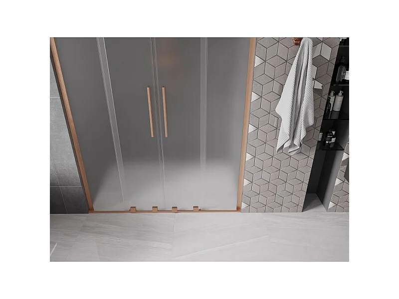 Mexen Velar L Duo schuifdouchedeur 140 cm, matglas, geborsteld koper - 871-140-003-32-65