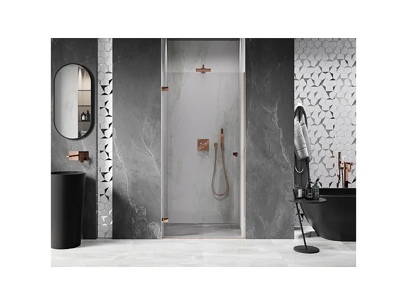 Mexen Lunar-B porte de douche pivotante gauche 95 cm, transparent, or rose - 832-095-000-60-00-L