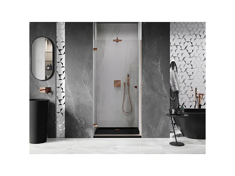 Mexen Lunar-B porte de douche pivotante gauche 95 cm, transparent, or rose - 832-095-000-60-00-L