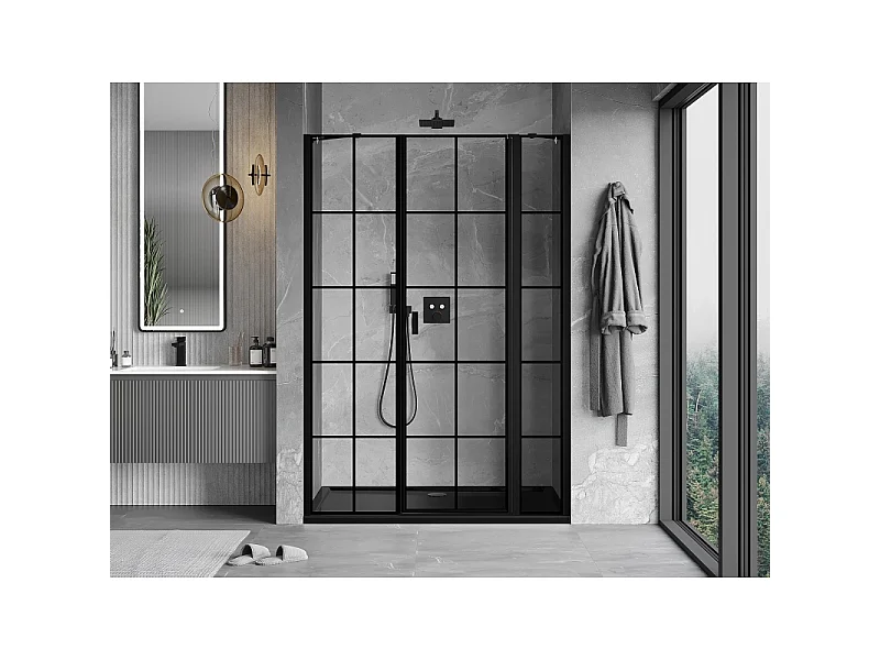 Mexen Mist drzwi prysznicowe uchylne prawe 125 cm, czarna kratka, czarne - 8A4-125-001-70-77-P