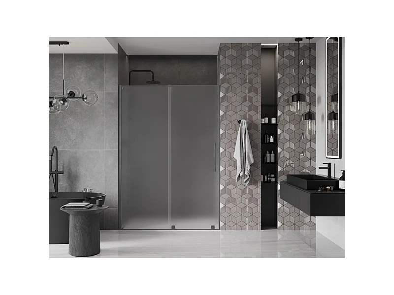 Mexen Velar drzwi prysznicowe rozsuwane 140 cm, szron, gun metal - 871-140-000-31-95