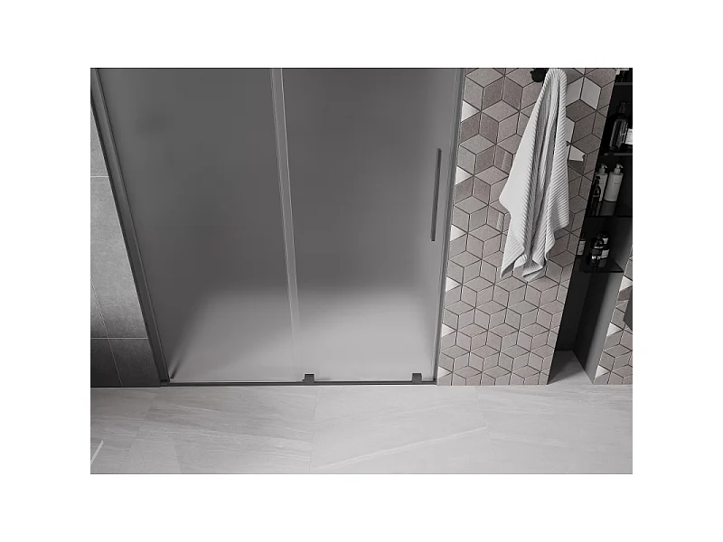 Mexen Velar drzwi prysznicowe rozsuwane 140 cm, szron, gun metal - 871-140-000-31-95