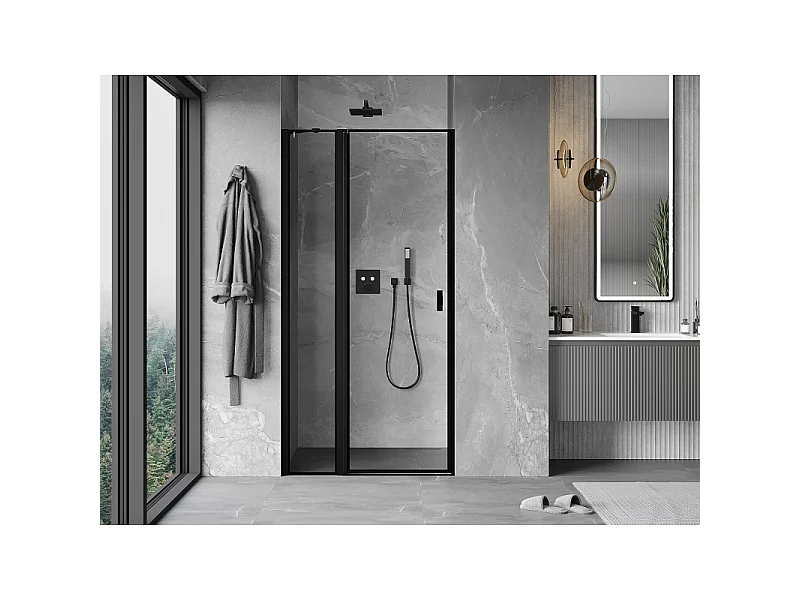 Mexen Mist douchedeur scharnierend links 80 cm, zwart frame, zwart - 8A4-080-000-70-70-L