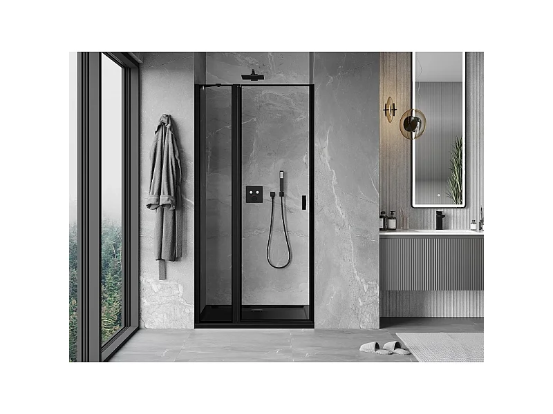 Mexen Mist douchedeur scharnierend links 80 cm, zwart frame, zwart - 8A4-080-000-70-70-L