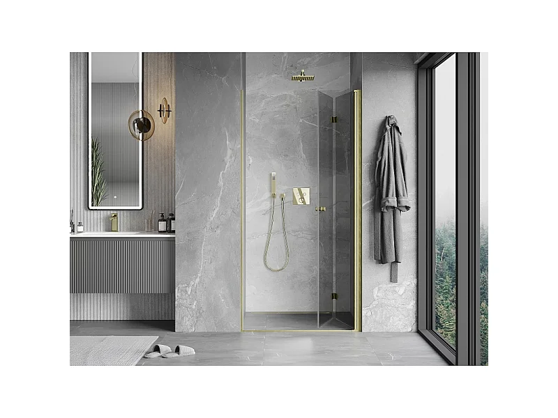 Mexen Mist-F klappbare Duschabtrennung rechts 70 cm, transparent, gebürstetes Gold - 8A6-070-000-55-00-P