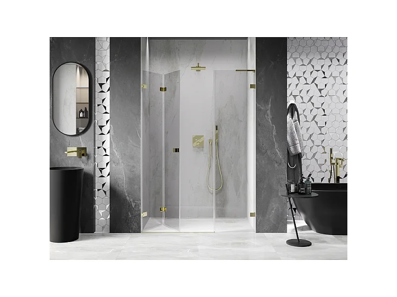 Mexen Lunar-F L porte de douche pliante gauche 120 cm, transparent, doré - 836SL-120-050-50-00-L