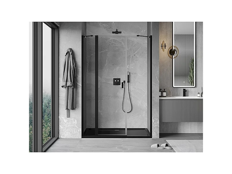 Mexen Mist dør til brusebad 150 cm, transparent, sort - 8A4-150-001-70-00