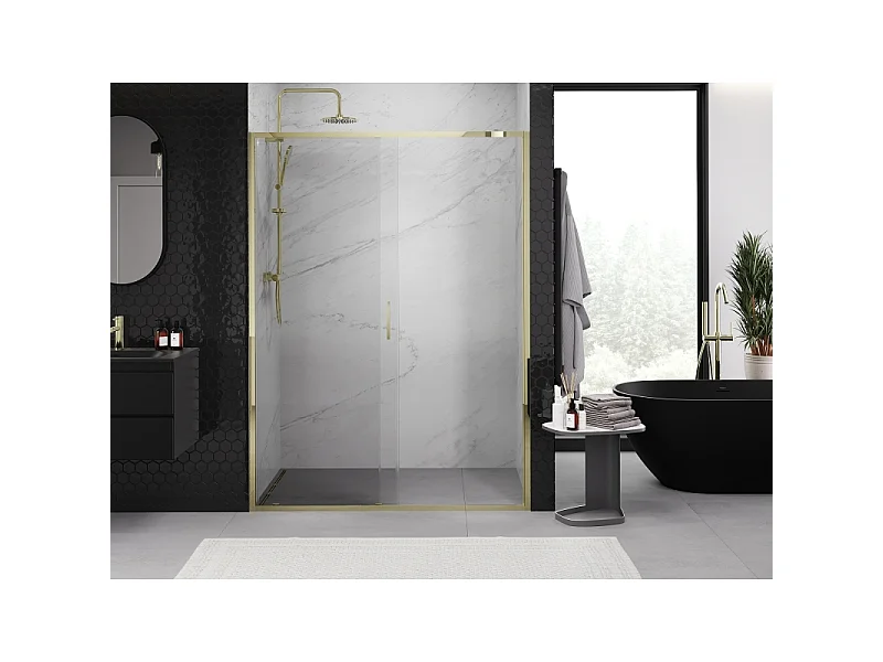 Mexen Exo drzwi prysznicowe rozsuwane 140 cm, transparent, złote - 8151-140-000-50-00