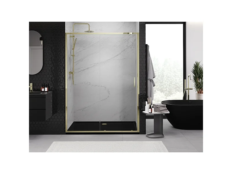 Mexen Exo puerta de ducha corredera 190 cm, transparente, dorada - 8151-190-000-50-00