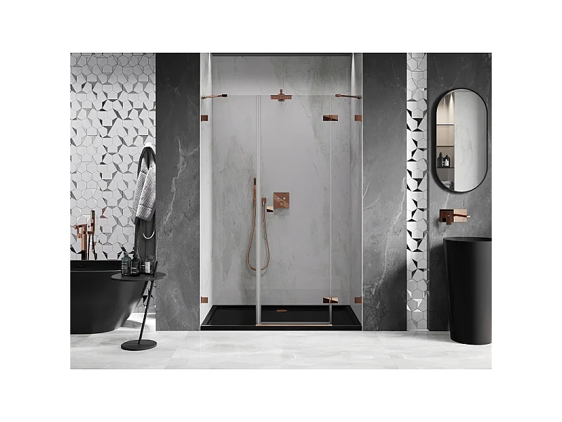 Mexen Lunar porte de douche pivotante droite 120 cm, transparent, or rose - 834S-120-050-60-00-P