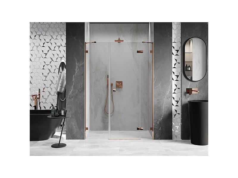 Mexen Lunar porte de douche pivotante droite 120 cm, transparent, or rose - 834S-120-050-60-00-P