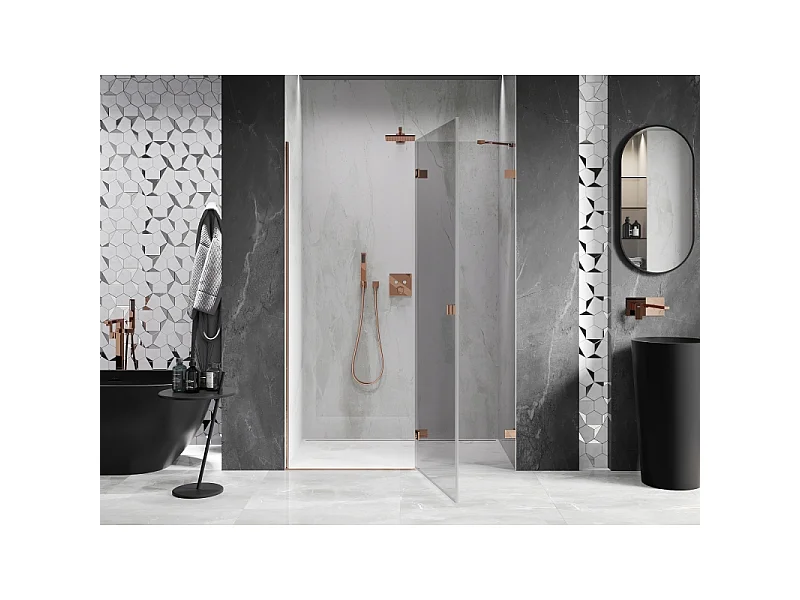 Mexen Lunar douchedeur naar buiten openslaand rechts 140 cm, transparant, roze goud - 834-140-000-60-00-P