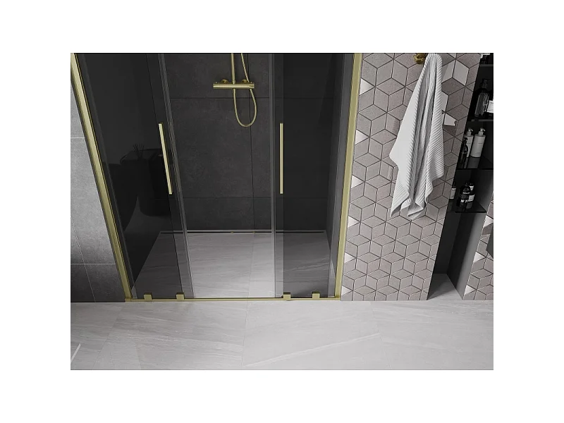Mexen Velar L Duo Schiebeduschtür 150 cm, Graphit, gebürstet Gold - 871-150-003-42-55