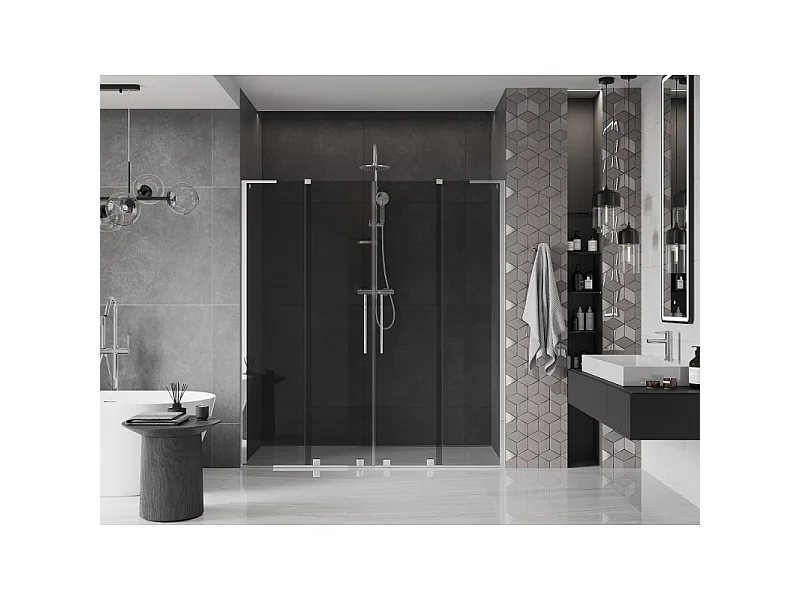 Mexen Velar L Duo drsna vrata za prho 170 cm, grafitna, krom - 871-170-003-42-01