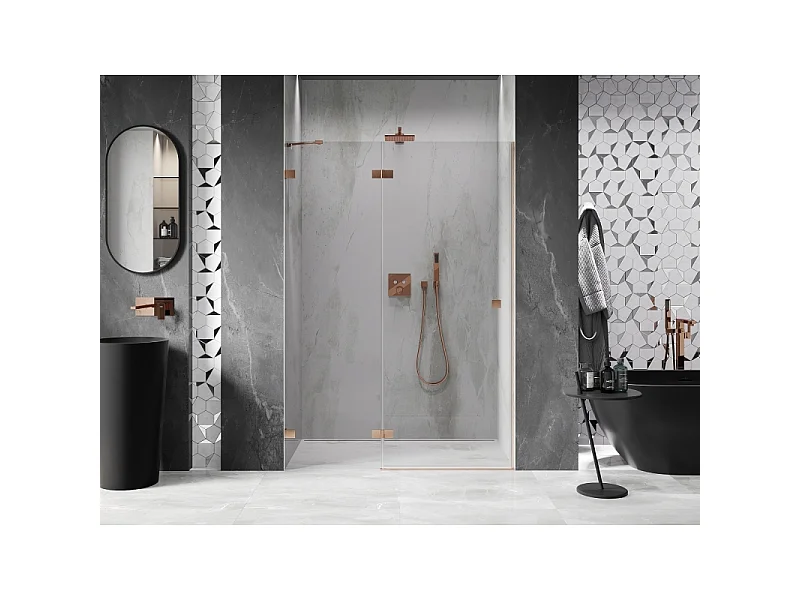 Mexen Lunar puertas de ducha abatibles izquierdas 140 cm, transparente, cobre cepillado - 834-140-000-65-00-L