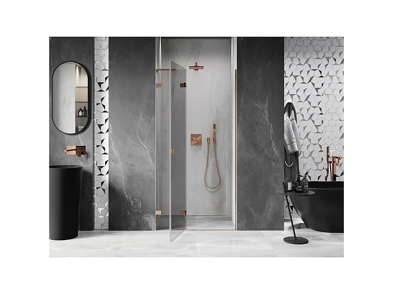Mexen Lunar L venstrehængt brusedør 105 cm, transparent, roséguld - 834L-105-000-60-00-L