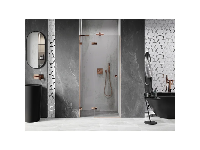 Mexen Lunar L venstrehængt brusedør 105 cm, transparent, roséguld - 834L-105-000-60-00-L