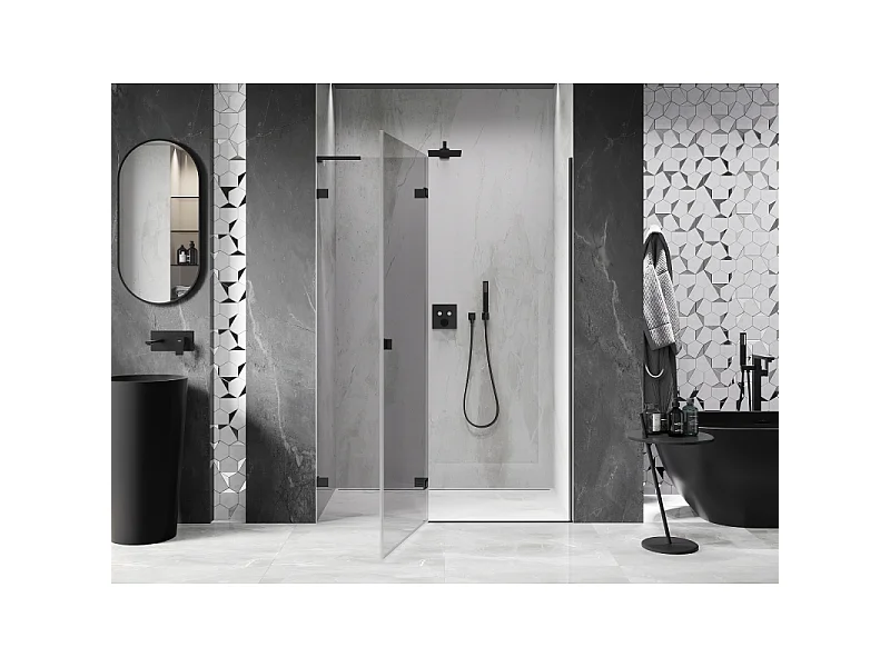Mexen Lunar L porta de duche pivotante esquerda 130 cm, transparente, preto - 834L-130-000-70-00-L